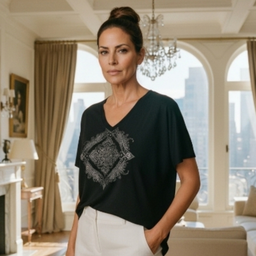 Torrid Black Short Sleeve Top with Graphic Design Super Soft Knits Size 3